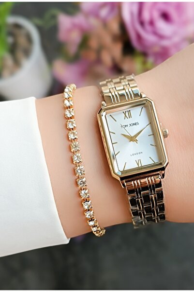 Tom Jones Orjinal 2 Yıl Garantili Kadın Kol Saati Gold Renk Kaplama Çelik Kordon+Bileklik Hediyeli