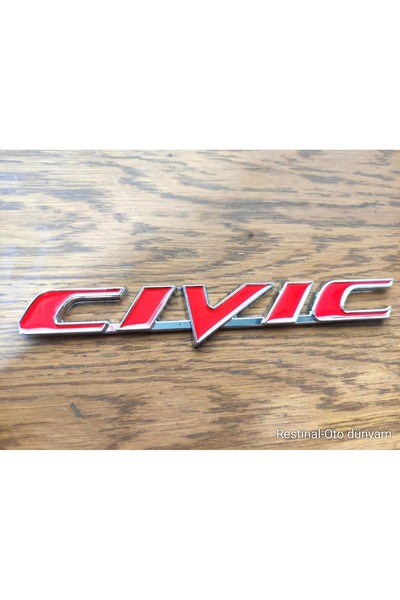 restinal Civic FD6 Kırmızı Bagaj Amblem 3D Metal Yazı Logo Honda Civic Uyumlu Arka Kapak İçin 3M Bantlı Spor