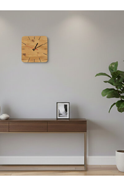 Ahşap Pazarı Doğal Ahşap Minimal Duvar Saati – Kare Tasarım, Şık Dekor