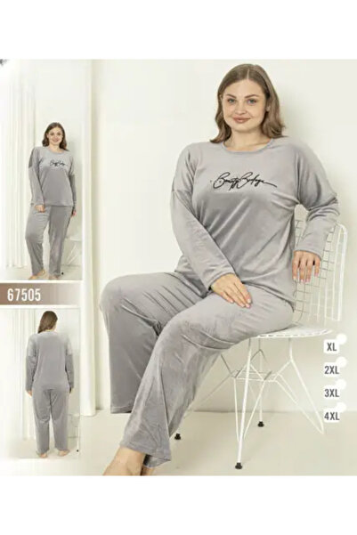 turkish Elegant Gray Velvet Pajama Set