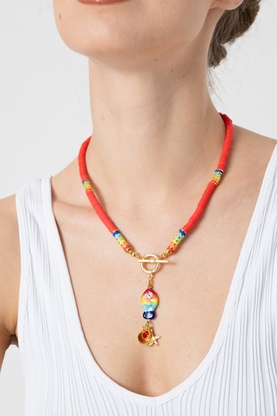 db DİLEK BAŞ TASARIM Colorful Fimo Beaded Necklace with Fish Charms