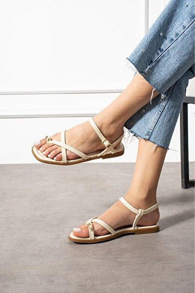 ZENGEZUR MALL Drnds Nordi Beige Leather Belted Sandals (215118) (Size: 36)