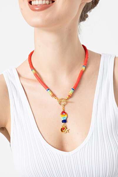 db DİLEK BAŞ TASARIM Balık Uçlu Renkli Fimo Boncuklu Kolye