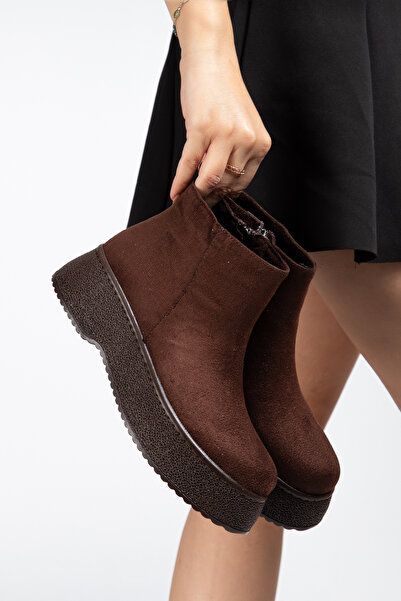 Genetti Women's Platform Sole Comfortable Daily Use Bitter Brown Suede Boots