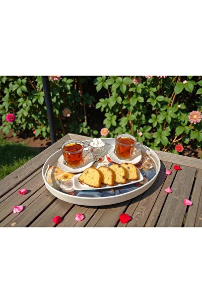 Canbay Store 2 li Oval Çiçek Desenli Tepsi Sunum Tepsisi