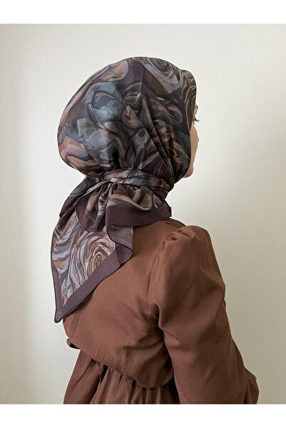 ESSLERA Rose Patterned Brown Soft Scarf