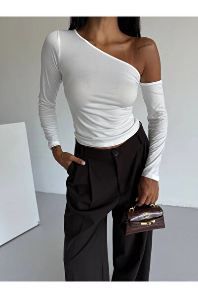 ZENGEZUR MALL Drnds Shoulder Detailed Sleeved Blouse White F2336 (220747) (Size: m)