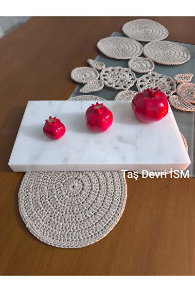 Taş Devri İSM صينية تقديم رخامية بيضاء - صينية تقديم مصنوعة يدويًا 16*30 سم