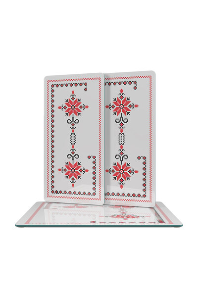 Decovetro Glass Presentation Serving Plate Set of 3 Rectangular Cross Stitch Patterned