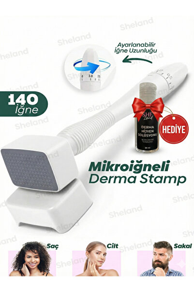 Sheland Dermastamp 140 Titanyum İğneli , 50 ml Derma Dezenfektan - Ayarlanabilir 10 İğne 0.25 mm - 3.00 mm