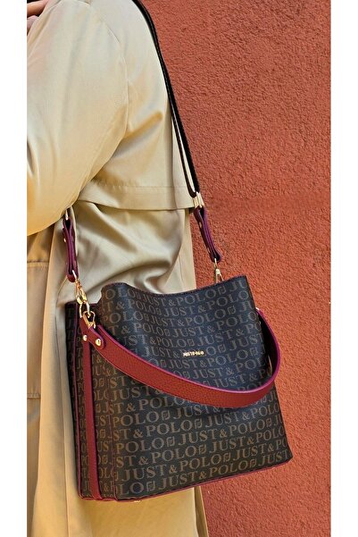 Just Polo Justpolo Women's Coffee Burgundy Short and Long Adjustable Shoulder Bag