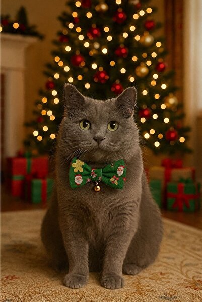 PAMEPAW Kedi Boyun Tasması Papyonlu Çift Zilli Yılbaşı Tasması