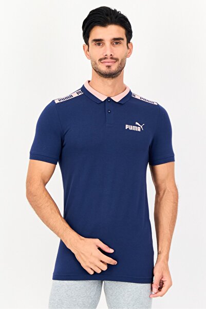 Puma Men Slim Fit Brand Logo Short Sleeve Outdoor Polo Shirt, Navy