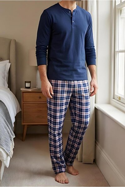 MORRO Men's 100% Cotton Interlock Pajama Bottoms Casual Home Wear Comfortable Plaid Pajama Bottoms