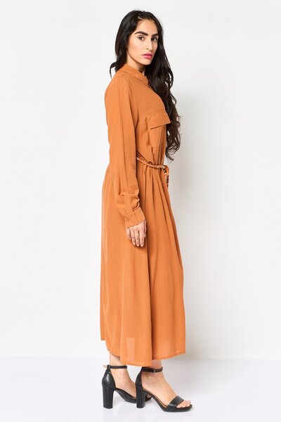 PROMOD Women Textured Shirt Dress, Brown