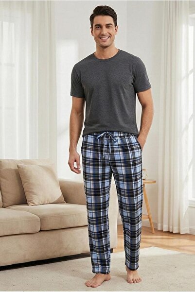 MORRO Men's 100% Cotton Interlock Pajama Bottoms Casual Home Wear Comfortable Plaid Pajama Bottoms