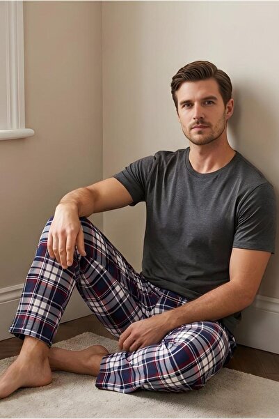 MORRO Men's 100% Cotton Interlock Pajama Bottoms Casual Home Wear Comfortable Plaid Pajama Bottoms