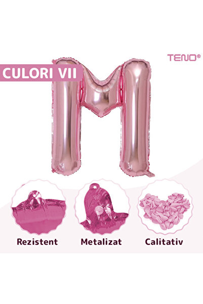Teno Letter M Balloon, metallic, for parties/birthdays/events, durable, foil, pink, 40 cm