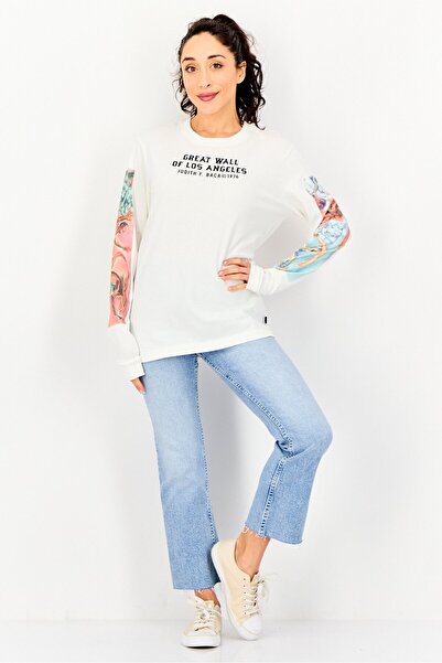 Vans Women Crew Neck Long Sleeve Graphic Print T-Shirt, White