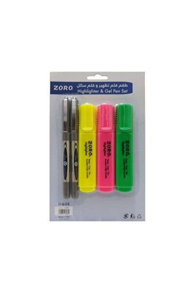 Zorro مجموعة من 3 أقلام تمييز مع قلمين سائلين (أزرق وأخضر) 0.5 مل