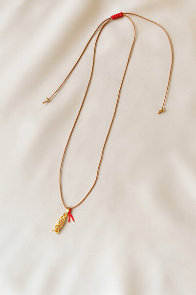 Femenino Kırmızı ip gold balık ve dorika boncuklu kırmızı kurdele charm kolye