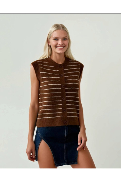 jöns since 1997 Women's Striped Buttoned Fleece-Lined Knitwear Vest