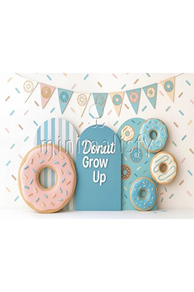 Minimalisfy Mini Donuts Konseptli 1 Yaş Doğum Günü Arka Planı 200x150cm Stüdy...