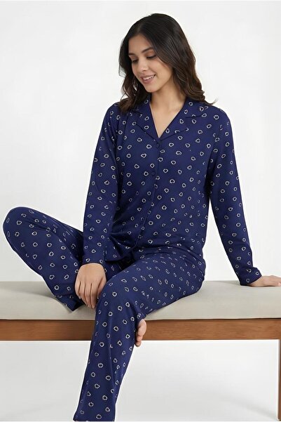 MORRO Stretch Fabric Viscose Long Sleeve Women's Pajama Set |   Comfortable Button-Down Collar Stylish Nightgown Home Wear