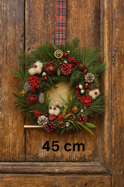 Marrone Doğal Çam Dalları 45 cm Kapı Süsü