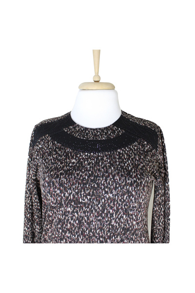 HESNA Women's Asude Winter Quality Small Textured Abstract Patterned Black Plus Size Mother Dress