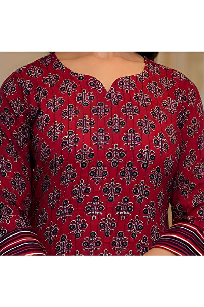 MYSMAR Maroon Viscose Cotton Salwar Kameez Set - ALV1253 | Maroon