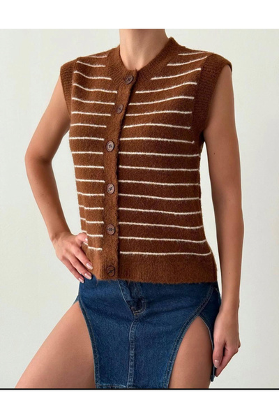 jöns since 1997 Women's Striped Buttoned Fleece-Lined Knitwear Vest