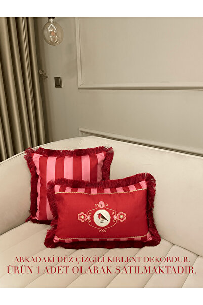 Daniel Home Design Premium |   Love Birds Pink Series Throw Pillow Cover 1 Piece with Tassels