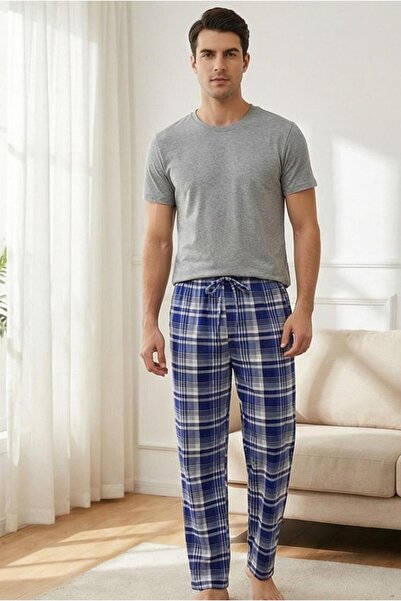 MORRO Men's 100% Cotton Interlock Pajama Bottoms Casual Home Wear Comfortable Plaid Pajama Bottoms