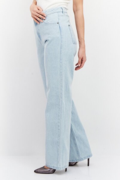 KARL KANI Women Relaxed Fit Washed Wide Leg Denim Jeans, Blue