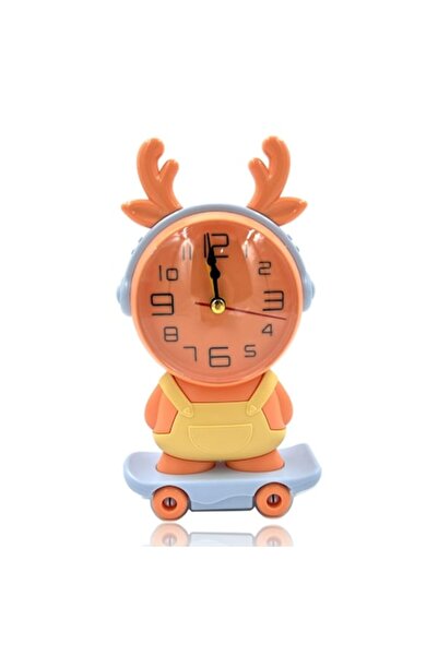 OEM Children's alarm clock, Christmas reindeer on skateboard, Orange 15cm