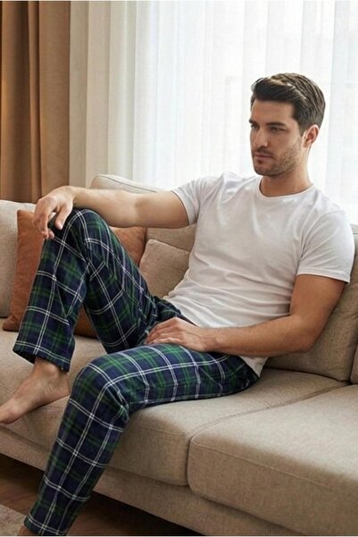 MORRO Men's 100% Cotton Interlock Pajama Bottoms Casual Home Wear Comfortable Plaid Pajama Bottoms