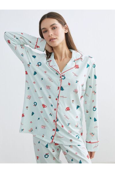 LC Waikiki LCW DREAM Gömlek Yaka Baskılı Kadın Pijama Takımı