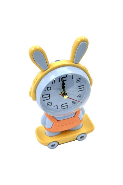 OEM Children's alarm clock, bunny on skateboard, blue, silent mechanism, with sharpener 15cm