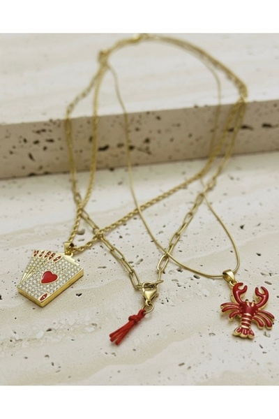 DeNors طقم قلادة ذهبية مكون من 3 قطع - سلسلة مشبك ورق، قلادة سرطان البحر بخيط...