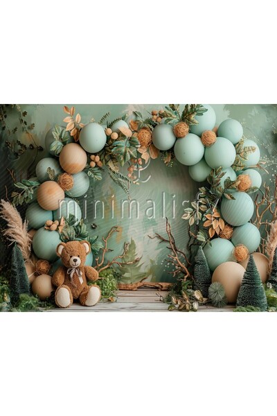 Minimalisfy Masalsı Ayıcık ve Balonlu Doğum Günü Arka Planı, Pastel Tonlarda ...