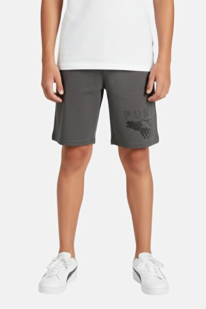 Puma Kids Boy Sportswear Fit Brand Logo Training Shorts, Heather Charcoal