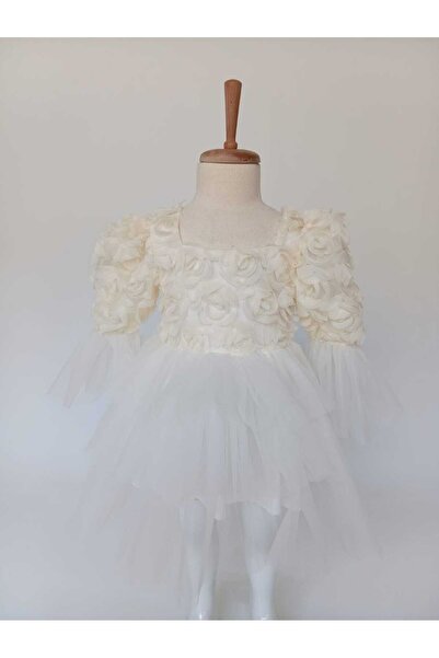 Baby Güllü Fiyonk Detaylı Tüllü Tütü Abiye Kız Çocuk Elbise