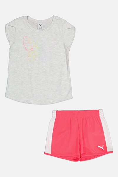 Puma Kids Girl Brand Logo Short Sleeve T-Shirt And Short Set, Multicolor