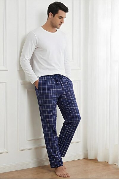 MORRO Men's 100% Cotton Interlock Pajama Bottoms Casual Home Wear Comfortable Plaid Pajama Bottoms