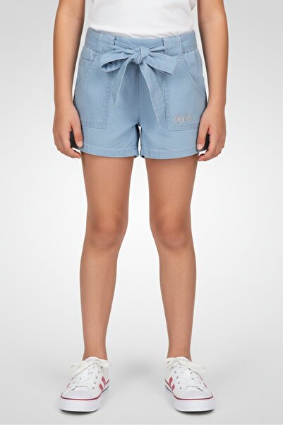 Bebe Toddlers Girl Embroidered Logo Basic Shorts, Denim Blue