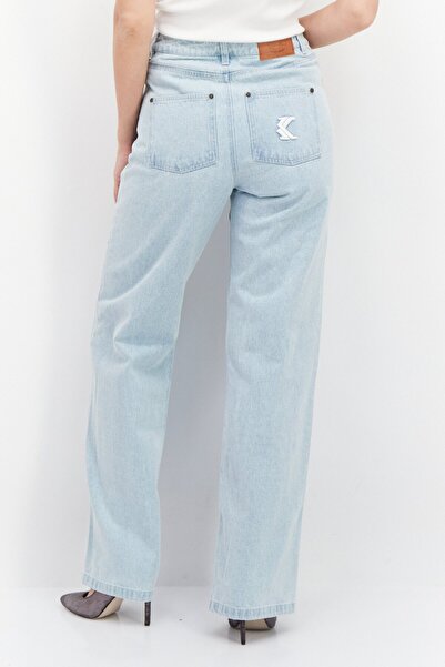 KARL KANI Women Relaxed Fit Washed Wide Leg Denim Jeans, Blue