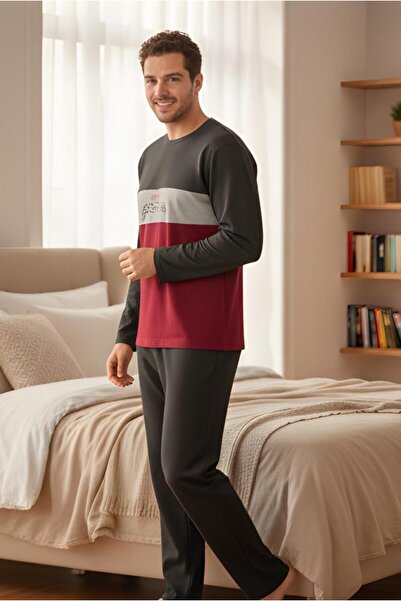 MORRO 100% Cotton Men's Long Sleeve Color Block Casual Clothing Set. - Pajama Set