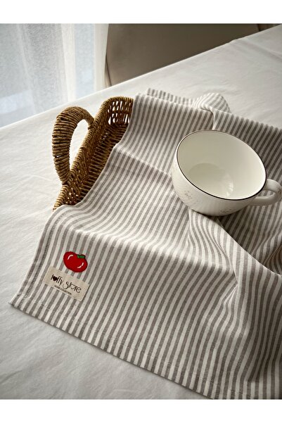 ToffyStore Cotton Linen Fabric Soft Brown Striped Kitchen Towel (35X50Cm)