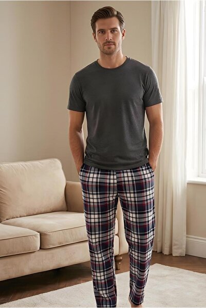MORRO Men's 100% Cotton Interlock Pajama Bottoms Casual Home Wear Comfortable Plaid Pajama Bottoms